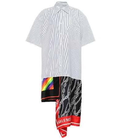 Shop Balenciaga Scarf Cotton And Silk Shirt Dress In Multicoloured