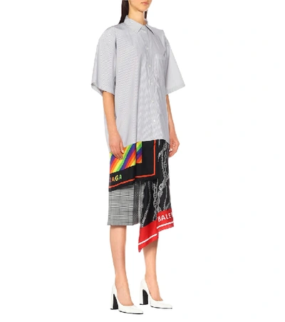 Shop Balenciaga Scarf Cotton And Silk Shirt Dress In Multicoloured