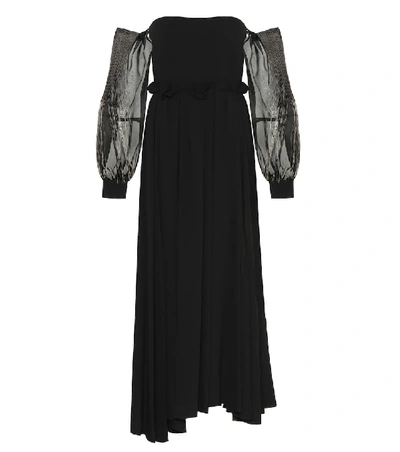 Shop Loewe Wool-crêpe Off-the-shoulder Gown In Black