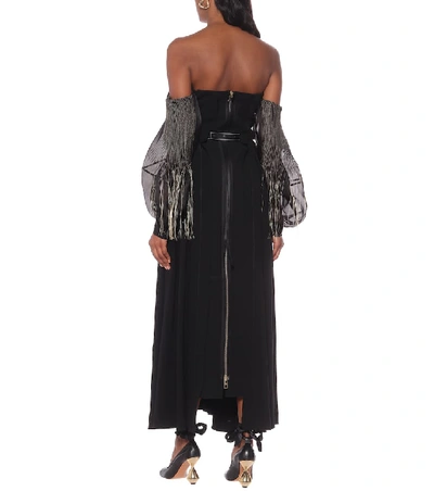 Shop Loewe Wool-crêpe Off-the-shoulder Gown In Black