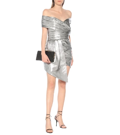 Shop Alexandre Vauthier Metallic Off-shoulder Minidress In Silver