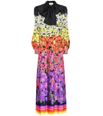 Shop Gucci Floral Silk Maxi Dress In Multicoloured