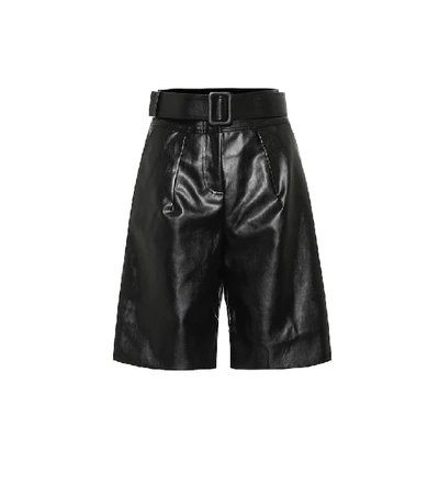 Shop Self-portrait Faux Leather Bermuda Shorts In Black