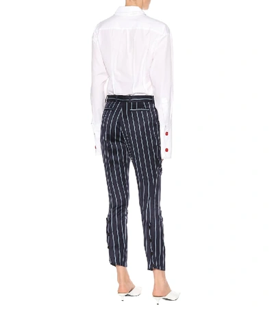 Shop Rokh Striped Wool And Cotton Pants In Blue