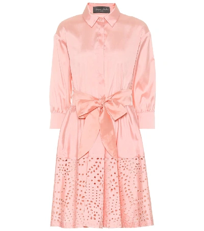Shop Monique Lhuillier Broderie Anglaise Satin Shirt Dress In Pink