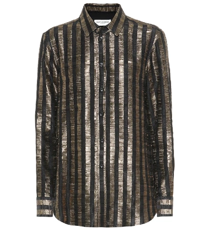 Shop Saint Laurent Striped Silk-blend Lamé Shirt In Multicoloured