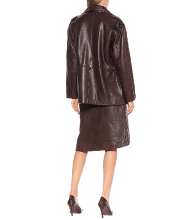 Shop Ganni Leather Jacket In Brown