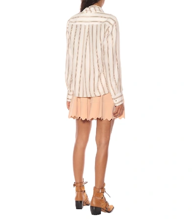 Shop Chloé Striped Silk Satin Blouse In Beige