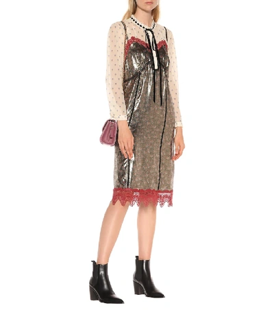 Shop Coach Silk-blend Dress In Metallic