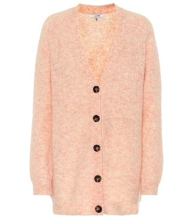Shop Ganni Wool And Mohair-blend Cardigan In Pink