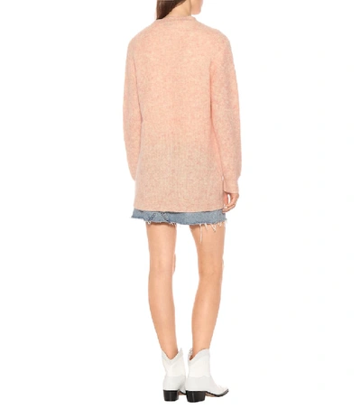 Shop Ganni Wool And Mohair-blend Cardigan In Pink