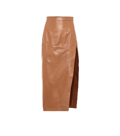 Shop Zeynep Arcay High-rise Leather Pencil Skirt In Brown