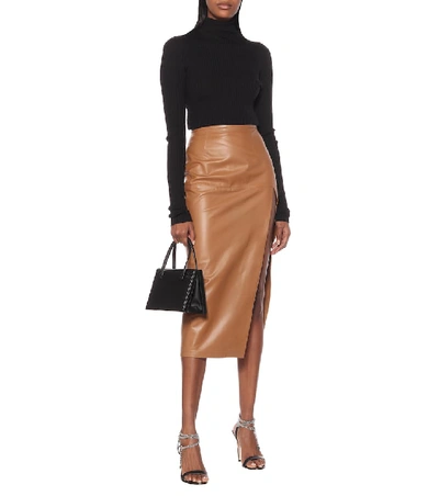 Shop Zeynep Arcay High-rise Leather Pencil Skirt In Brown