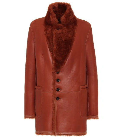Shop Joseph Leather And Shearling Coat In Brown