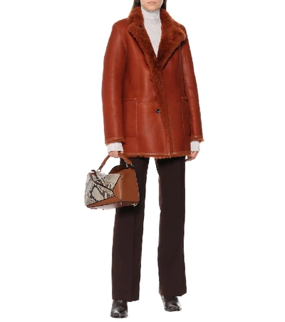 Shop Joseph Leather And Shearling Coat In Brown