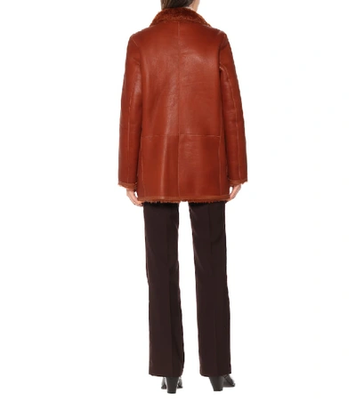 Shop Joseph Leather And Shearling Coat In Brown