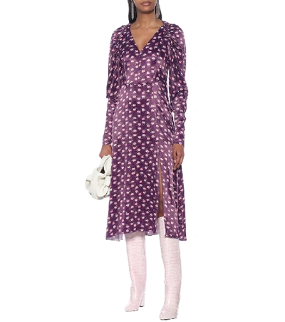 Shop Rotate Birger Christensen Clair Floral Midi Dress In Purple