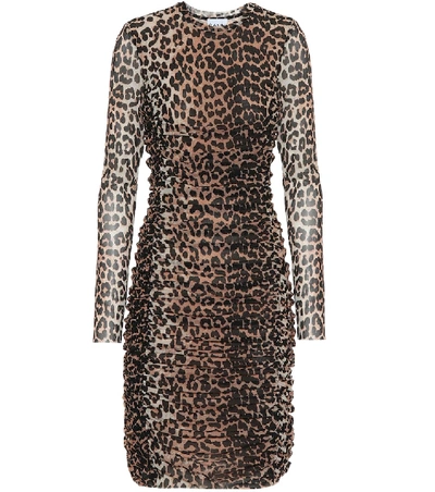 Shop Ganni Leopard-printed Minidress In Beige