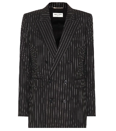Shop Saint Laurent Striped Wool Blazer In Black