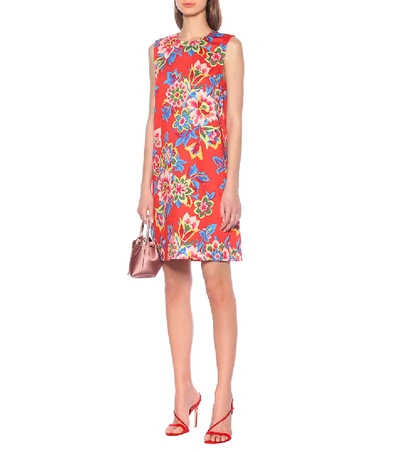 Shop Carolina Herrera Floral Stretch-cotton Shift Dress In Red