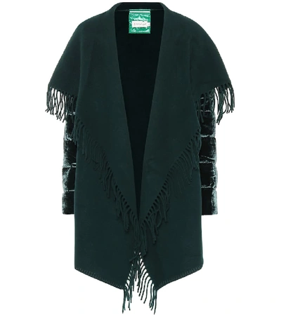 Shop Moncler Wool And Velvet Jacket In Green