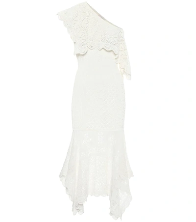 Shop Alexander Mcqueen One-shoulder Lace Midi Dress In White