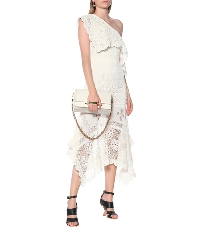 Shop Alexander Mcqueen One-shoulder Lace Midi Dress In White