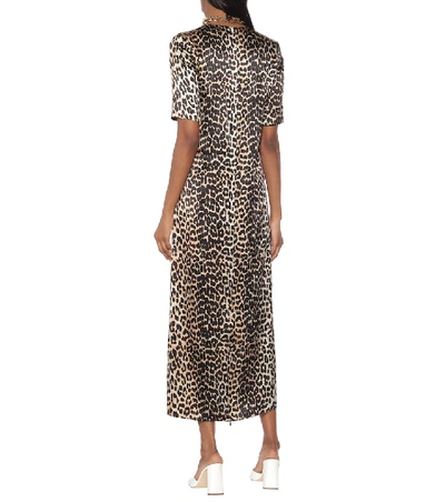 Shop Ganni Leopard-print Stretch-silk Maxi Dress In Brown