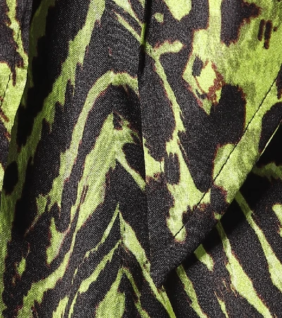Shop Ganni Tiger-print Stretch-silk Midi Skirt In Green