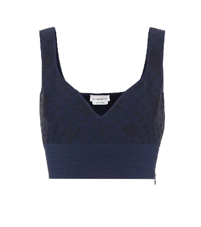 Shop Alexander Mcqueen Floral-jacquard Crop Top In Blue