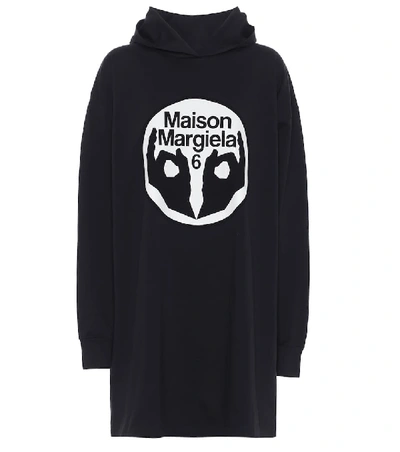 Shop Mm6 Maison Margiela Oversized Logo Cotton Hoodie In Black