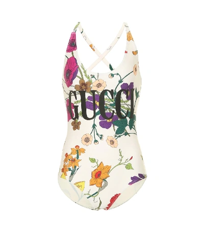 Shop Gucci Floral Swimsuit In Multicoloured