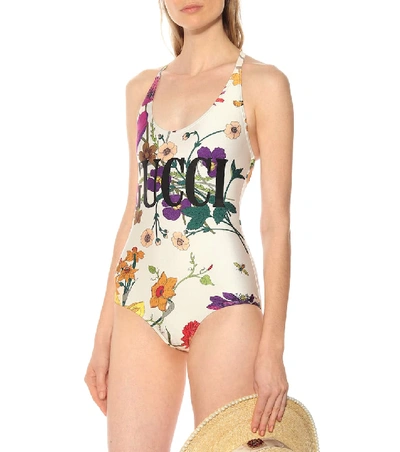 Shop Gucci Floral Swimsuit In Multicoloured