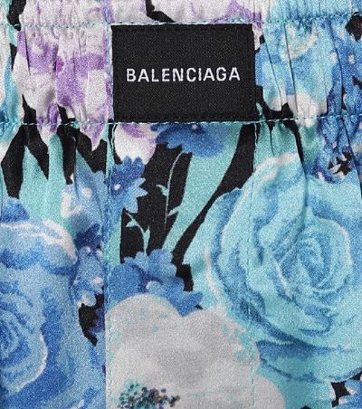 Shop Balenciaga Floral Wide-leg Silk Pants In Blue