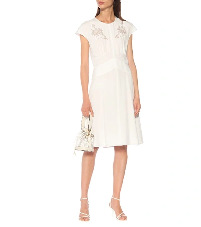 Shop Fendi Lace-trimmed Crêpe Dress In White