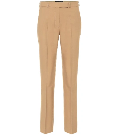 Shop Etro Stretch-wool Straight-leg Pants In Beige