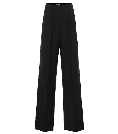Shop Dolce & Gabbana High-rise Wide-leg Wool-blend Pants In Black