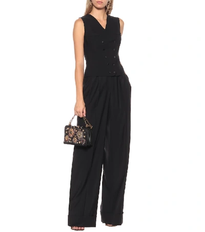 Shop Dolce & Gabbana High-rise Wide-leg Wool-blend Pants In Black