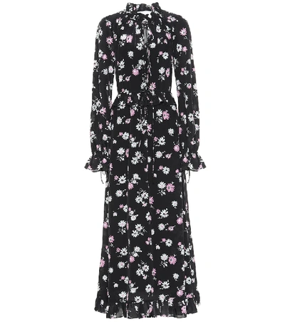 Shop Les Rêveries Floral Silk Maxi Dress In Black