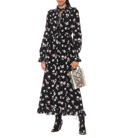 Shop Les Rêveries Floral Silk Maxi Dress In Black