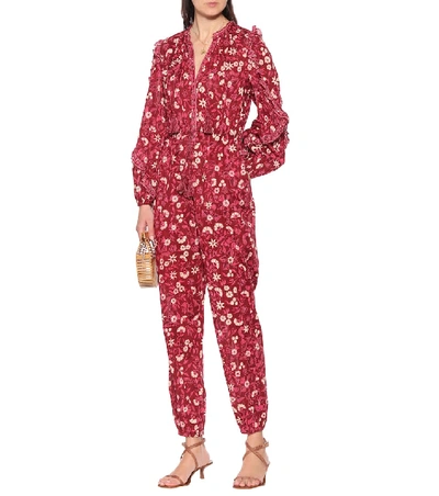 Shop Ulla Johnson Delphine Floral Cotton Jumpsuit In Red