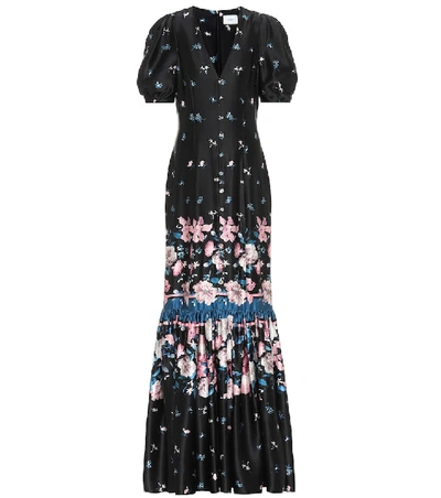 Shop Erdem Rosetta Floral Silk-satin Gown In Black