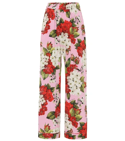 Shop Dolce & Gabbana Floral Silk-satin Pajama Pants In Pink