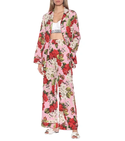 Shop Dolce & Gabbana Floral Silk-satin Pajama Pants In Pink