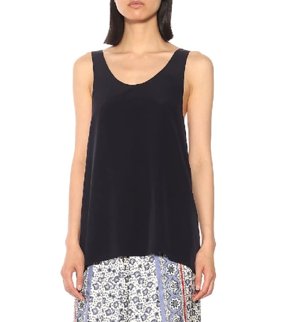 Shop Chloé Silk Crêpe Tank Top In Blue