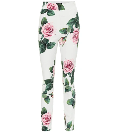 Shop Dolce & Gabbana Floral Leggings In White