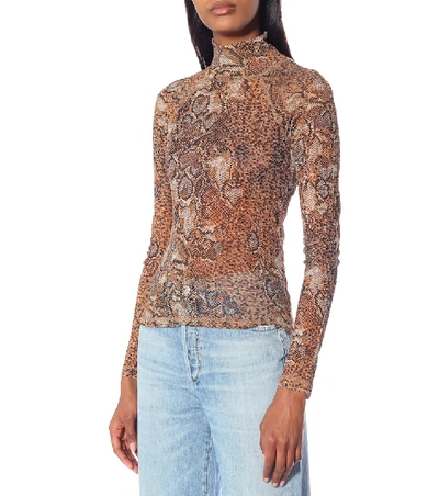 Shop Nanushka Madi Snake-printed Turtleneck Top In Brown