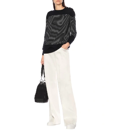 Shop Max Mara Navona Striped Wool Sweater In Blue