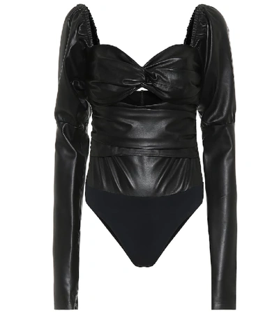 Shop Zeynep Arcay Leather Bodysuit In Black