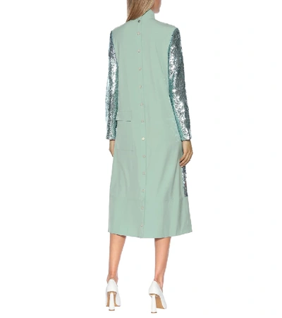 Shop Tibi Sequined Midi Dress In Green